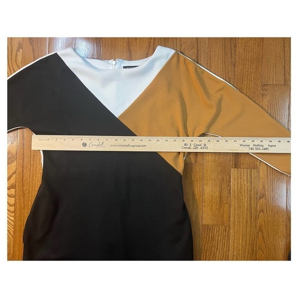 3/$27 Ellen Tracy Color Block Knitted Dress, 3/4 Sleeve, Blk/Brown/White, 10 - Picture 9 of 10